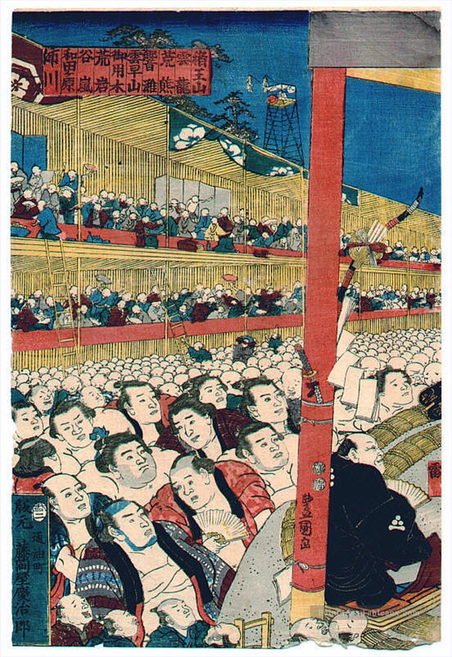 Sumo spectateurs 1853 Utagawa Kunisada japonais Peintures à l'huile
